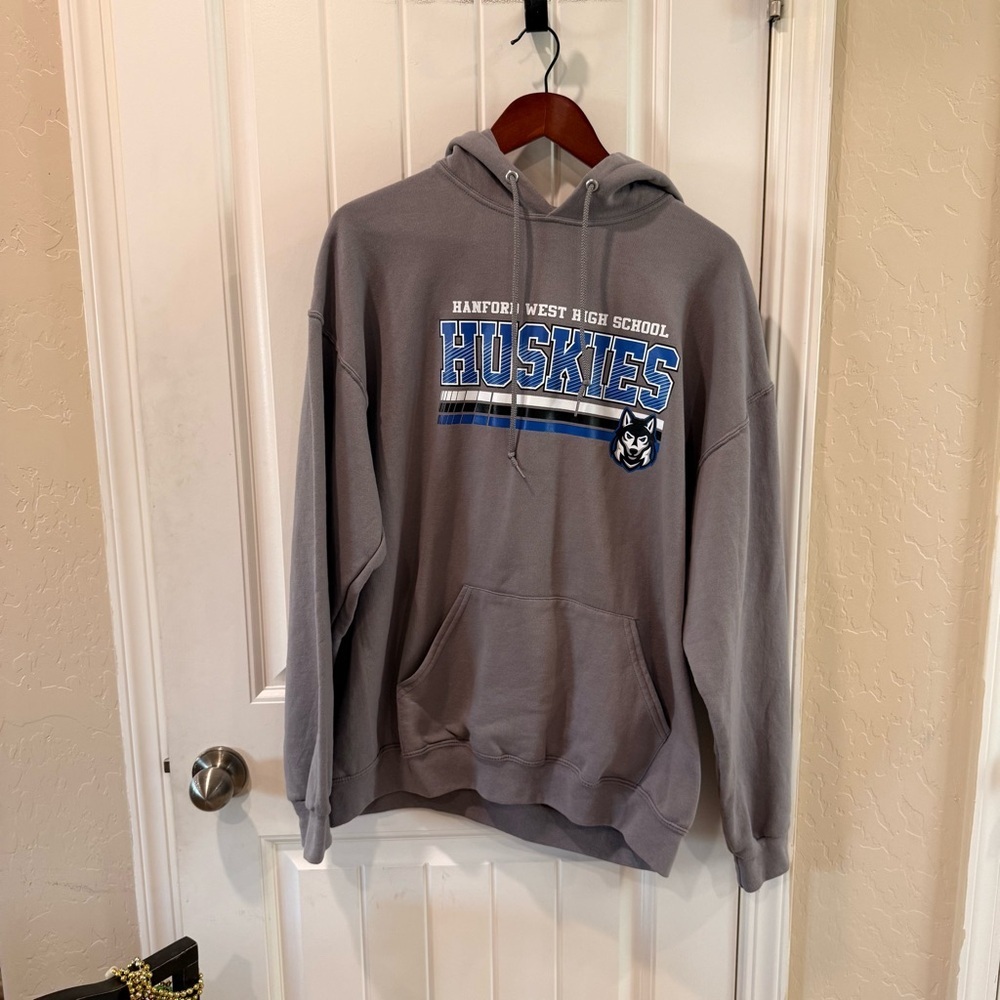 Jerzees Gray Hanford West Huskies Hooded Sweatshirt with Blue Logo